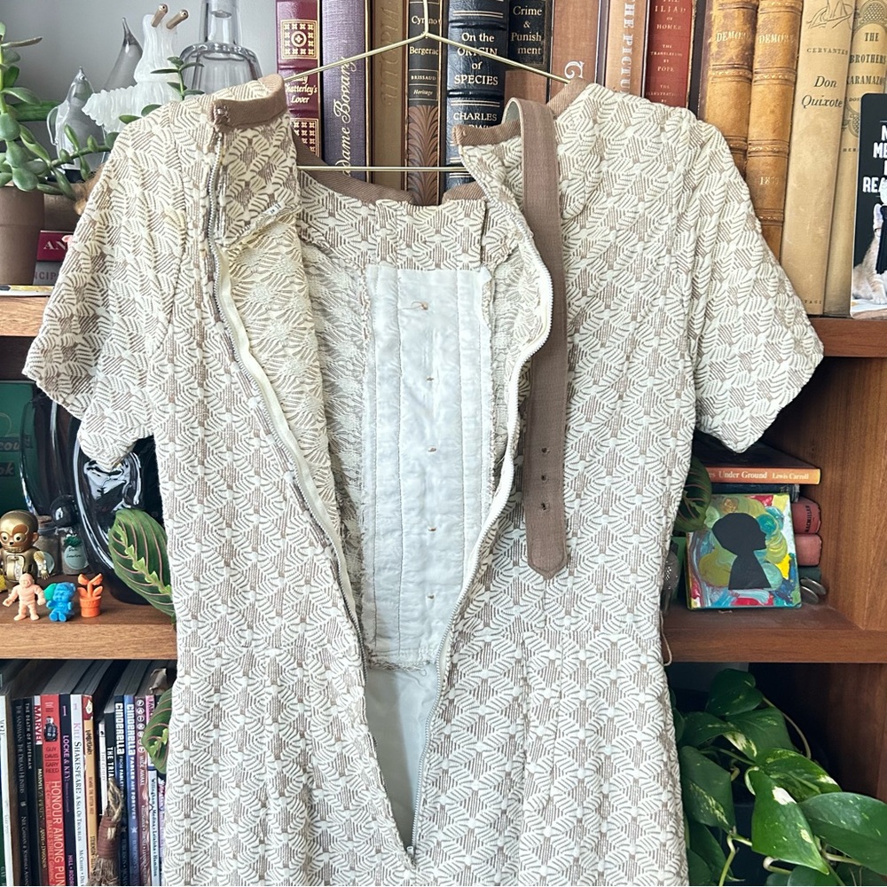 Vintage Cream & Tan Belted Sweater Dress - Picture 12 of 14